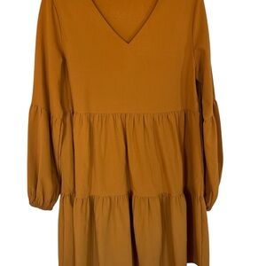 Arolina Women's Long Sleeve Tunic Dress V Neck Casual Loose Fall mustard